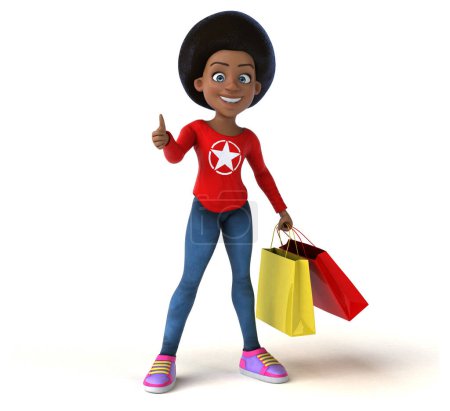 Téléchargez les photos : Fun 3D dessin animé noir adolescent fille avec des sacs à provisions - en image libre de droit