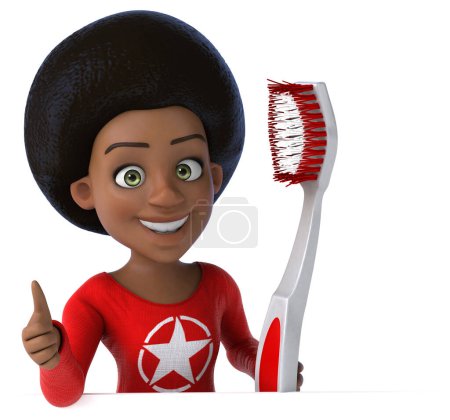 Téléchargez les photos : Fun 3D dessin animé noir adolescent fille avec brosse à dents - en image libre de droit