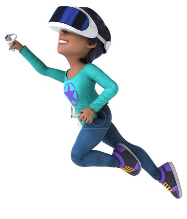 Photo for Fun 3D cartoon asian teenage girl in vr headset - Royalty Free Image