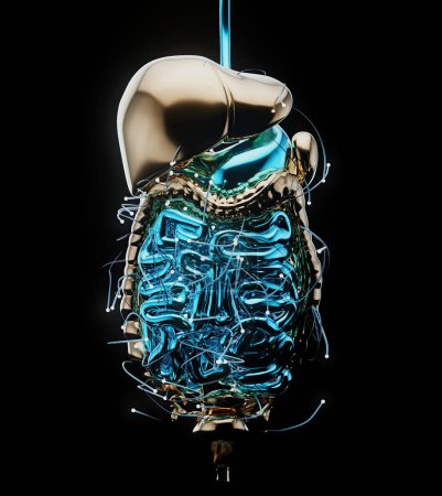 Téléchargez les photos : Vue 3D abstraite de la physiologie intestinale, médecine - en image libre de droit