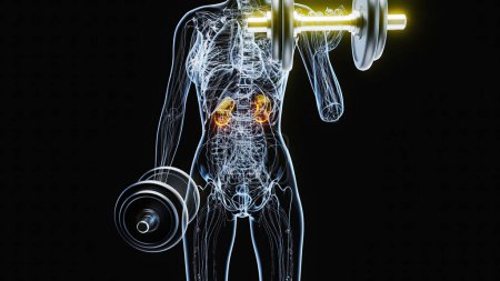 Téléchargez les photos : Anatomie d'une femme aux rayons X faisant Biceps Curls, sport - en image libre de droit