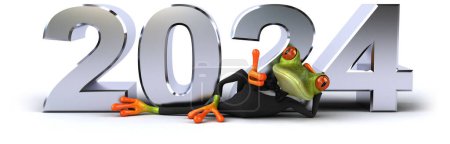 Fun 3D Cartoon grüne Froschfigur im Jahr 2024