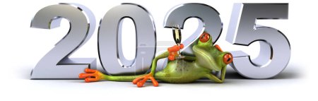 Fun 3D-Zeichentrickfilm grüne Froschfigur im Jahr 2025