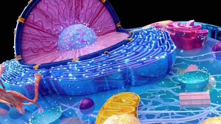 Ilustración abstracta en 3D de la célula y el retículo