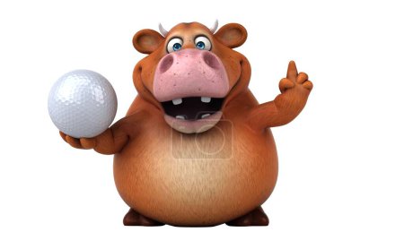 Foto de Fun 3D cartoon cow with  golf ball illustration - Imagen libre de derechos