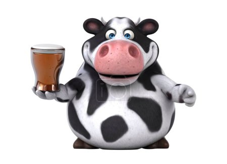 Foto de Fun 3D cartoon cow with  beer  illustration - Imagen libre de derechos