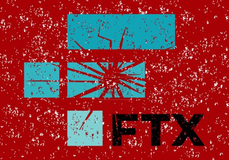 Illustration for FTX Token - the collapse of the crypto exchange. FTT symbol cryptocurrency logo with text. Collapse coin icon. Vector illustration. Bankrupt crypto exchange logo explosion concept - Royalty Free Image