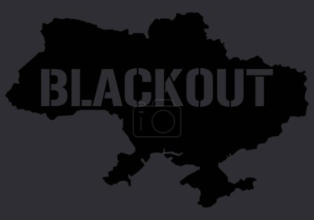 Illustration for Blackout concept - black Ukraine map with dark text. Power outage in the country due to destruction by rocket attacks of electric networks of Ukraine because of russian aggression - Royalty Free Image