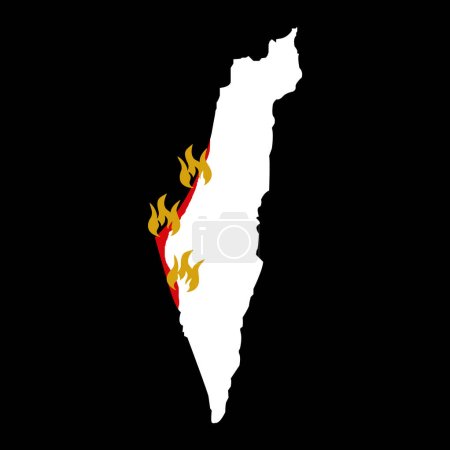 Ilustración de Hamás ataca a Israel. Alto a la guerra. Salva a Israel. Mapa estilizado de Israel con territorios en llamas atacados. Militantes y terroristas de la Franja de Gaza capturaron ilustración vectorial del territorio - Imagen libre de derechos