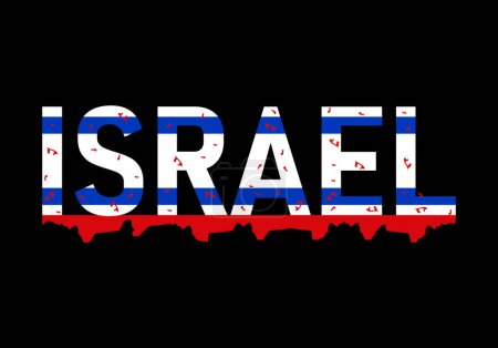 Illustration for Bloody text in national flag color of Israel. Concept of Hamas war aggression in Israel. The blood of civilians on the hands of the enemy military attacked a peaceful country. Vector illustration - Royalty Free Image