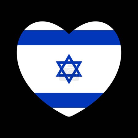 Ilustración de Icono de bandera de Israel en forma de corazón. Bandera patriótica israelí abstracta con símbolo de amor. Idea conceptual azul y blanca - con Israel en su corazón. Apoyo al país durante el conflicto bélico - Imagen libre de derechos