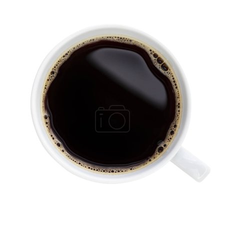 Foto de Taza de café negro en taza blanca fotografiada desde arriba aislada sobre fondo blanco - Imagen libre de derechos
