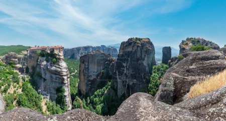 Photo for Summer Meteora - important rocky Christianity religious monasteries complex in Greece. Panorama. - Royalty Free Image