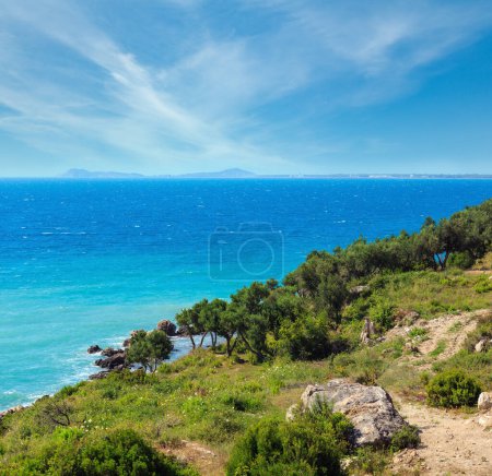 Photo for Beautiful Adriatic Sea scenery and summer blossoming Vlore coast, Albania. - Royalty Free Image