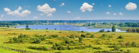 Photo for Summer lake panorama view. Two shots stitch image. - Royalty Free Image