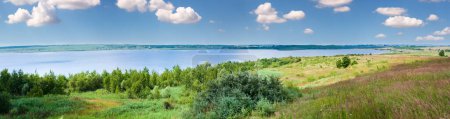 Photo for Summer lake panorama view. Five shots stitch image. - Royalty Free Image