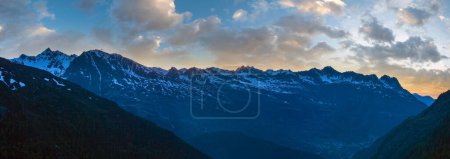 Photo for Sunset summer mountain panorama landscape. View from Timmelsjoch - high alpine road on Italian - Austria border. - Royalty Free Image