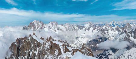 Photo for Mont Blanc rocky mountain massif summer view from Aiguille du Midi Mount, Chamonix, French Alps - Royalty Free Image
