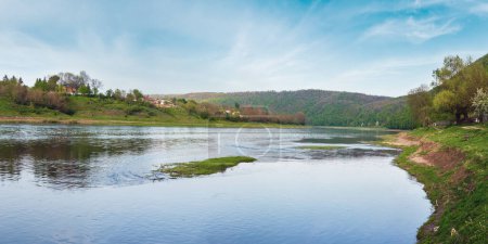 Photo for Spring picturesque panorama of the Dnister river. Nezvysko village, Ternopil region, Ukraine, Europe. People unrecognizable. - Royalty Free Image