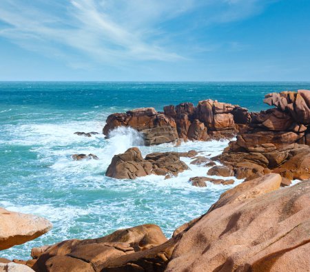 Photo for Ocean coast spring view  (between Perros-Guirec and Pleumeur-Bodou, Brittany, France). The Pink Granite Coast. - Royalty Free Image
