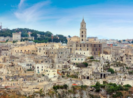 Photo for Ancient Unesco heritage old town of Matera (Sassi di Matera), Basilicata, southern Italy. Prehistoric cave dwellings, European Capital of Culture 2019. - Royalty Free Image