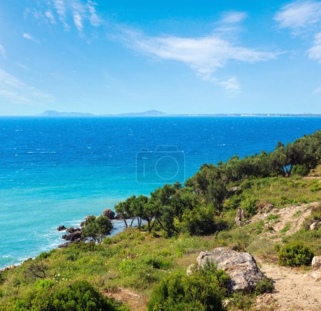 Photo for Beautiful Adriatic Sea scenery and summer blossoming Vlore coast, Albania. - Royalty Free Image