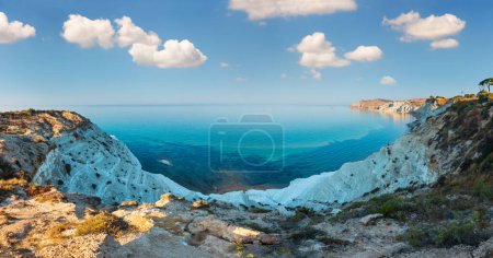 Photo for White cliff called "Scala dei Turchi" in Sicily, near Agrigento, Italy. Morning sea coast panorama. - Royalty Free Image