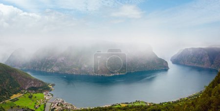 Photo for Summer misty overcast fiord View from Stegastein Viewpoint (Aurland, Sogn og Fjordane, Norway) - Royalty Free Image