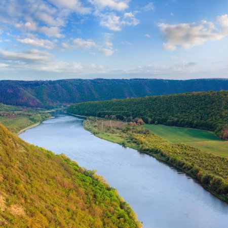 Foto de Top picturesque spring view of the Dnister river bend canyon. Ternopil region, Ukraine, Europe. Peoples unrecognizable. - Imagen libre de derechos