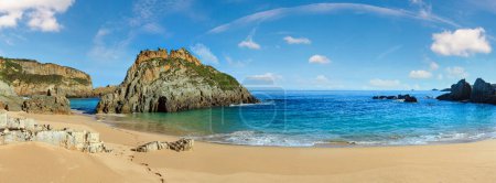 Photo for Sandy Mexota beach (Spain). Atlantic Ocean coastline landscape. - Royalty Free Image