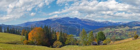 Photo for Beautiful autumn morning near Carpathian village outskirts (Carpathian mountain, Ukraine) - Royalty Free Image