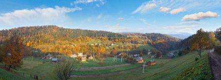 Photo for Panoramic view to autumn mountain village, Carpathians, Ukraine. - Royalty Free Image