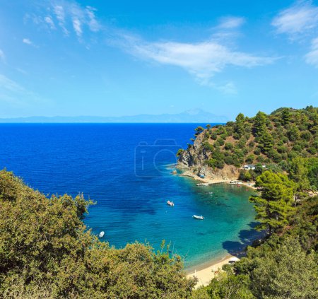 Photo for Aegean sea coast landscape with beach, view from above (Chalkidiki, Greece). - Royalty Free Image