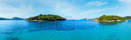 Photo for Beautiful Ionian Sea with clear turquoise water and morning summer coast. View from Ksamil beach, Albania. - Royalty Free Image