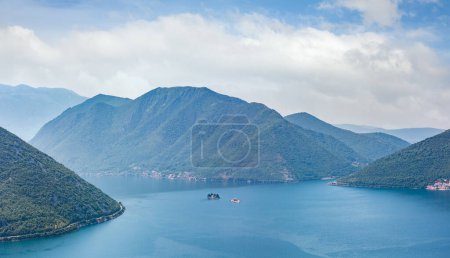 Photo for Bay of Kotor summer misty view from up and Kotor town on coast  (Montenegro) - Royalty Free Image