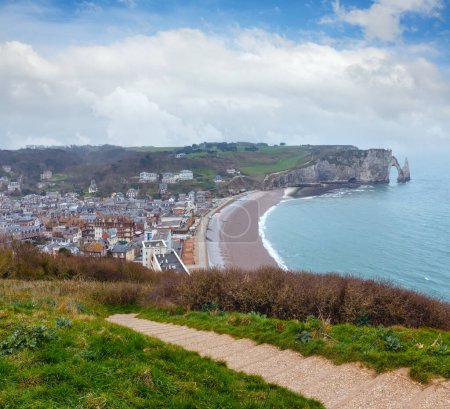 Photo for Etretat spring coast, France. View from the top. - Royalty Free Image