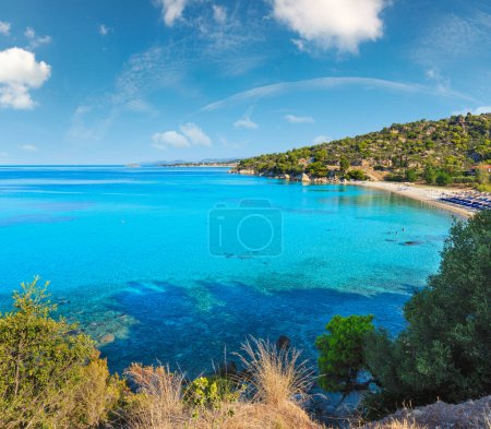 Photo for Morning sandy Kaviou beach. Summer top view (Nikiti, Sithonia, Halkidiki, Greece). People are unrecognizable. - Royalty Free Image