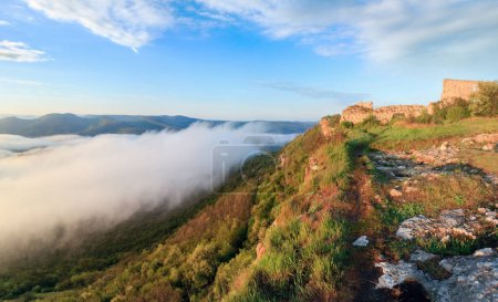 Photo for Morning panorama cloudy view from top of Mangup Kale - historic fortress and ancient cave settlement in Crimea (Ukraine). - Royalty Free Image