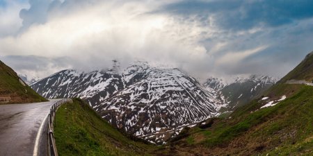 Photo for Spring cloudy overcast mountain landscape (Oberalp Pass, Switzerland) - Royalty Free Image
