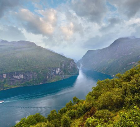 Photo for Geiranger Fjord (Norge) and waterfall Seven sisters view from above - Royalty Free Image
