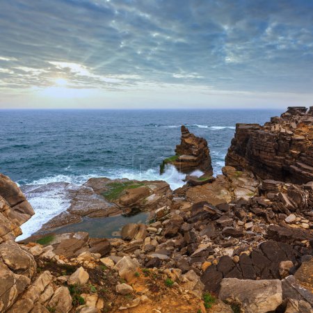 Photo for Summer Atlantic Ocean rocky coast landscape (Peniche, Portugal). - Royalty Free Image