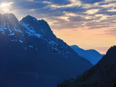 Photo for Sunset summer mountain landscape. View from  Timmelsjoch - high alpine road on Italian - Austria border. - Royalty Free Image