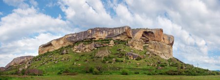 Photo for Crimea (Ukraine) landscape with mountain and valley.  In stony mountain vertical slope - ancient cave settlement (Crimea, Ukraine). - Royalty Free Image