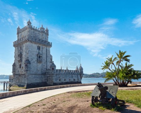 Photo for Belem Tower (or the Tower of St Vincent) on bank of Tagus River in Lisbon, Portugal. Built between 1515-1521 by Francisco de Arruda. - Royalty Free Image