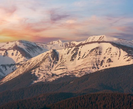 Photo for Colorful sunrise landscape in spring Carpathian mountains, Ukraine, Europe. - Royalty Free Image