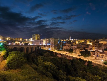 Photo for Night old medieval Ragusa famos Sicilian town view (Sicily, Italy). City lights of famous touristic destination. Unesco world heritage site. - Royalty Free Image