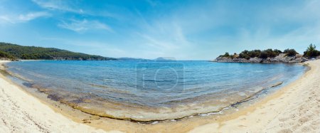 Photo for Summer Aegean Sea coast landscape with sandy beach (Sithonia, Halkidiki, Greece). - Royalty Free Image