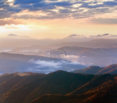 Photo for Morning misty autumn mountain landscape (Carpathian, Ukraine) - Royalty Free Image