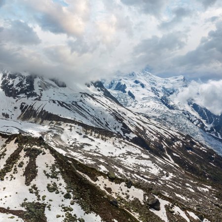 Photo for Mont Blanc rocky mountain massif summer view from Aiguille du Midi Cable Car, Chamonix, French Alps - Royalty Free Image