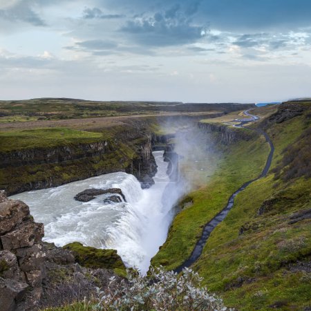 Photo for Picturesque full of water big waterfall Gullfoss autumn view, southwest Iceland. - Royalty Free Image